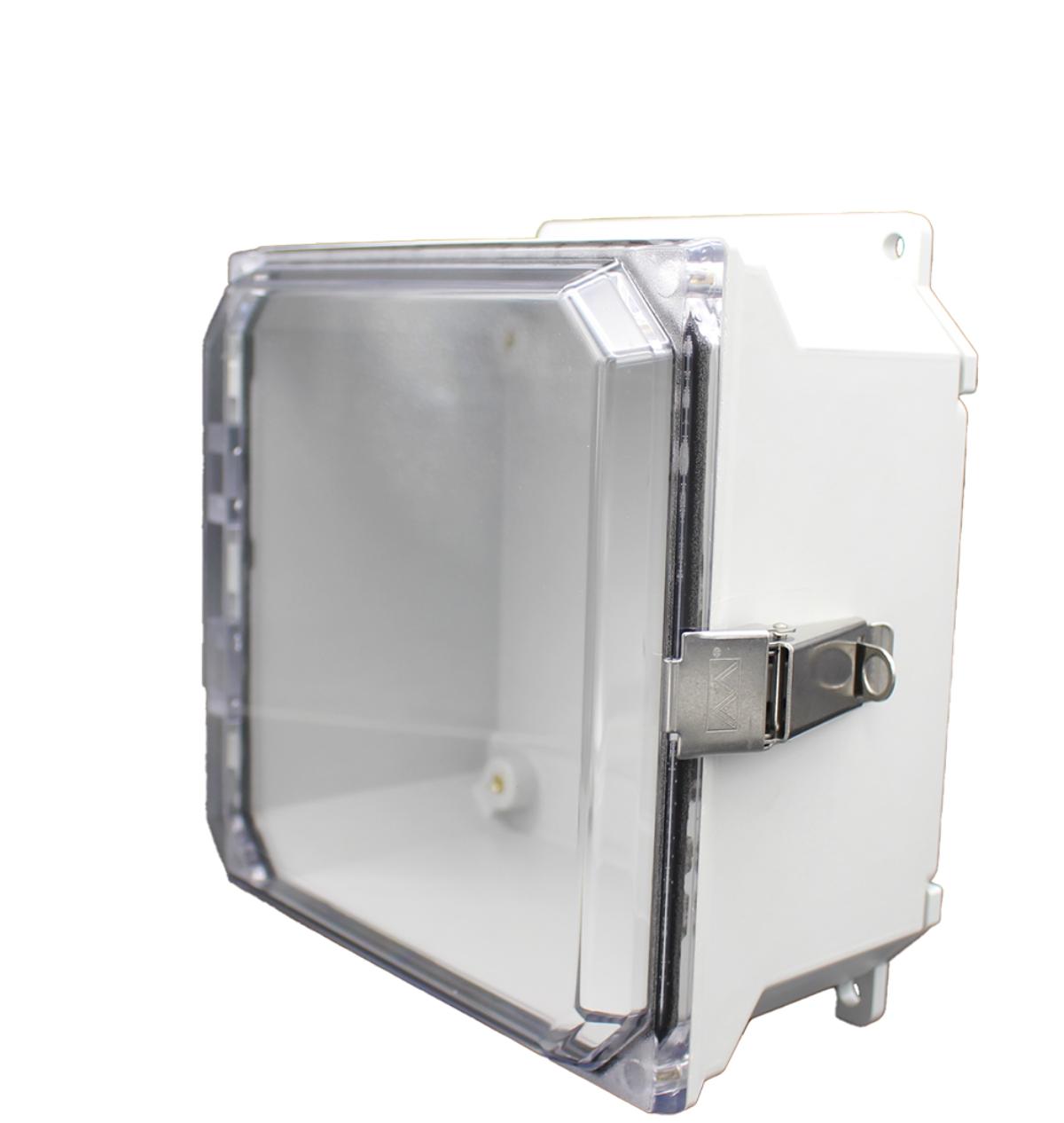 AMU884CCLF Fiberglass enclosure with hinged clear cover and snap latch