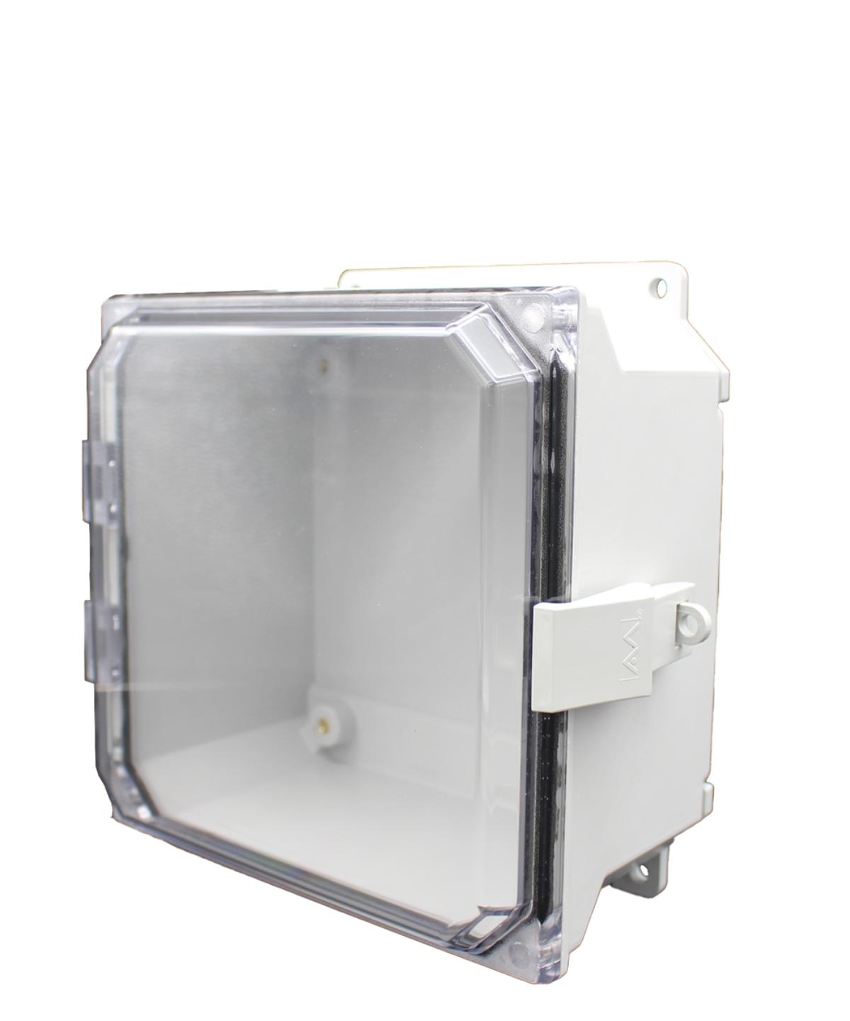 AMU884CCNLF Fiberglass enclosure with hinged clear cover and nonmetal snap latch